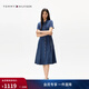 Tommy Hilfiger春夏女裝純棉氣質(zhì)文藝風(fēng)收腰顯瘦中長(cháng)款牛仔襯衫裙連衣裙 牛仔藍1BJ S 34