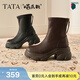 他她（TATA）加絨喵爪靴秋冬百搭時(shí)裝靴女瘦瘦短靴新款彈力靴CEG07DZ5 黑色 37
