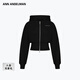 ANN ANDELMAN【迪麗熱巴同款】長(cháng)袖修身外套短雙開(kāi)拉鏈高腰連帽衛衣 黑色 S