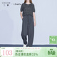 三彩2025秋季新款休閑褲松緊腰寬松闊腿褲長(cháng)褲女 深邃灰 M 160/68A