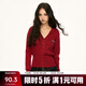 AAISUP美式復古灰色V領(lǐng)針織開(kāi)衫女秋季設計感辣妹收腰短款毛衣潮 紅色 L