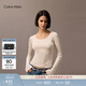 Calvin KleinJeans春秋女士含桑蠶絲休閑通勤ck純色圓領(lǐng)內搭打底衫針織衫 YBI-牛乳白 S