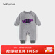 babylove【清倉】嬰兒連體衣秋冬季加絨哈衣爬服男女寶寶不倒絨洋氣保暖 中麻灰 90cm