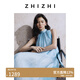 致知ZHIZHI 向湖邊 飄帶領(lǐng)露肩A字連衣裙2025夏日多巴胺穿搭 冰河藍 M