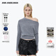 ANN ANDELMAN官方直營(yíng)斜肩兩穿領(lǐng)寬松針織上衣單側露肩一字肩毛衣 灰色 S