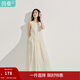 茵曼（INMAN）溫柔風(fēng)氣質(zhì)無(wú)袖背心連衣裙2025夏季女裝新品微光皺感裙子  淺米杏 M