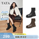 他她（TATA）靴子女加絨時(shí)裝靴法式切爾西靴厚底復古短靴CE701DZ5 黑色（單里） 38