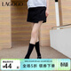LAGOGO黑色全棉高腰顯瘦A字半裙女拉谷谷秋季新款開(kāi)叉小個(gè)子短裙 黑色（W1） S 155/36