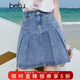 百圖betu女裝夏季新款半身裙高腰A字百褶裙洗水藍傘裙裙子2506T30 牛仔色 L