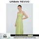 UR春季新款女裝簡(jiǎn)約氣質(zhì)收腰褶飾吊帶連衣裙UWM750037 黃綠 M