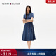 Tommy Hilfiger春夏女裝純棉氣質(zhì)文藝風(fēng)收腰顯瘦中長(cháng)款牛仔襯衫裙連衣裙 牛仔藍1BJ S 34