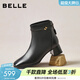 百麗（Belle）氣質(zhì)羊皮時(shí)裝靴女冬季新款商場(chǎng)同款高跟通勤優(yōu)雅短靴3LI44DD5 黑色-單里 36 (230mm)