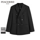 太平鳥(niǎo)男裝商場(chǎng)同款羊毛西服雙排扣斯文西裝 黑色1（合體） L