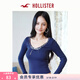 HOLLISTER【甜美百搭】25秋修身蕾絲系帶長(cháng)袖內搭T恤女裝339-5253 海軍藍 S (165/84A)