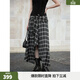 ELLE【維希格學(xué)院】不規則黑白格紋半身裙女2026春季新款時(shí)尚裙子 黑白 XL