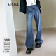 MO&Co.設計感拼接高腰土耳其棉牛仔褲復古美式直筒淺色摩安珂 牛仔藍色-第2批 建議確認尺碼哦 L 28 建議和客服確認尺碼哦