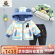 Burwilde國際品牌寶寶棉服套裝2025新款男童冬裝棉衣兒童裝冬季男寶寶棉襖 藍色小黑熊+三層口袋褲子+加 加絨 90 cm