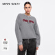 MISS SIXTY冬加絨抓毛衛衣女圓領(lǐng)重工繡花復古撞色寬松落肩袖上衣 深花灰 M