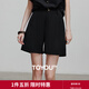 初語(yǔ)黑色立體壓褶西裝褲高腰短褲女2025夏季新款闊腿休閑褲D 黑色 XL