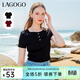 LAGOGO酒紅色蝴蝶結短款T恤女拉谷谷夏季新款修身簡(jiǎn)約短袖上衣 黑色(W1) M