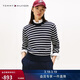 Tommy Hilfiger秋冬女裝純棉優(yōu)雅休閑通勤條紋慵懶風(fēng)圓領(lǐng)內搭打底衫針織衫