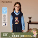 PawinPaw卡通小熊童裝秋冬女童學(xué)院風(fēng)V領(lǐng)毛織背心純棉疊穿百搭 藏青色 130 cm