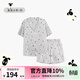 ubras流光滿(mǎn)印翻領(lǐng)短袖短褲套裝家居服睡衣女薄款舒適居家 【女款】短袖短褲-發(fā)呆小羊-灰 M