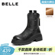 百麗（Belle）復古彈力靴女冬季新款商場(chǎng)款粗跟增高顯瘦彈力短靴E5E1DDZ5 黑色-絨里 36