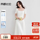 尚都比拉100%棉A字連衣裙女夏氣質(zhì)顯瘦收腰吊帶裙方領(lǐng)休閑中長(cháng)裙
