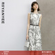 顏域水墨印花連衣裙女2024新款夏裝復古優(yōu)雅背心裙中長(cháng)款圓領(lǐng)裙子 黑白花 L/40