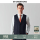 By Creations柏品高支純羊毛西裝馬甲男商務(wù)職業(yè)正裝內搭背心伴郎禮服西裝馬甲 藏青色 S (46)