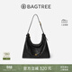 BAGTREE【明星同款】包包樹(shù)圖南頭層植鞣牛皮hobo女包單肩腋下通勤斜挎包 檀黑色-大號 贈斜挎延長(cháng)肩帶 高級小眾