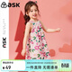 ASK JUNIOR女童連衣裙夏季小童舒適透氣時(shí)尚大花滿(mǎn)印兒童吊帶公主裙 90