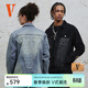 VLONE大logo系列 破壞風(fēng)貼布翻領(lǐng)開(kāi)衫單排扣牛仔外套 情侶款 VLJE25002藍色 M