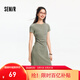 森馬（Semir）連衣裙女收腰T恤裙小心機夏季2025新款繡花圓領(lǐng)短裙簡(jiǎn)約休閑 橄欖綠A41805 M