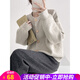 歐貝汐針織毛衣女外套開(kāi)衫純色設計感單排扣慵懶風(fēng)寬松圓領(lǐng)春秋時(shí)尚上衣 淺灰色 均碼 【建議80-120斤】