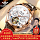 歐品客瑞士認證品牌手表男機械表全自動(dòng)男士手表夜光防水多功能高檔男表 歐品客-3186-棕皮玫殼白面