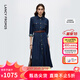 朗姿復古風(fēng)設計感高腰a字連衣裙大擺高級感氣質(zhì)裙冬季新款 柏林藍色 M