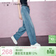 三彩2025冬季新款高腰寬松牛仔褲純棉長(cháng)褲彎刀闊腿褲垂感