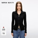 MISS SIXTY2025冬季新款針織外套女翻領(lǐng)雙向拉鏈羊毛混紡麻花毛衣 黑色 XS