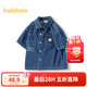 巴拉巴拉童裝兒童短袖襯衫純棉牛仔外套男童夏裝寬松上衣印花潮流 牛仔中藍88201 120