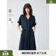 ELLE法式通勤風(fēng)亞麻連衣裙女2025秋季新款收腰顯瘦設計感a字裙子 藏青 S