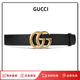 古馳（GUCCI）皮帶奢侈品正品經(jīng)典GG銅頭黑色腰帶皮革男女士通用細腰帶配飾禮物 4CM復古做舊啞光皮 95  適合150-165斤