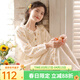 眠島秋季新款睡衣女純棉紗布春秋全棉家居服大碼夏季家居服 風(fēng)車(chē)菊香草白 M (158-165cm 115斤左右)