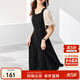 尚都比拉法式連衣裙夏季中長(cháng)款a字裙泡泡袖系帶收腰顯瘦裙子 黑色 XL 