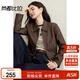 尚都比拉摩登通勤翻領(lǐng)pu皮皮衣女秋季金屬拉鏈直筒長(cháng)袖外套通勤外穿開(kāi)衫