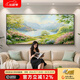 卓林《春日湖畔》2026新款瓦爾登湖客廳裝飾畫(huà)手繪油畫(huà)寓意好風(fēng)景畫(huà) 拉絲雅鈦黑 220*90 原創(chuàng  )畫(huà)師純手工繪制
