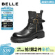 百麗（Belle）潮酷皮帶扣牛皮時(shí)裝靴女冬季新款商場(chǎng)同款厚底短靴F2P1DDZ5 黑色-單里 38