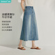 茵曼【萊賽爾】復古牛仔半身裙2026夏季新款高腰顯瘦a字中長(cháng)牛仔裙 牛仔藍 M