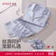 愛(ài)慕睡衣女【禮盒裝】舒適開(kāi)衫短袖九分褲發(fā)圈家居服套裝AM46B491